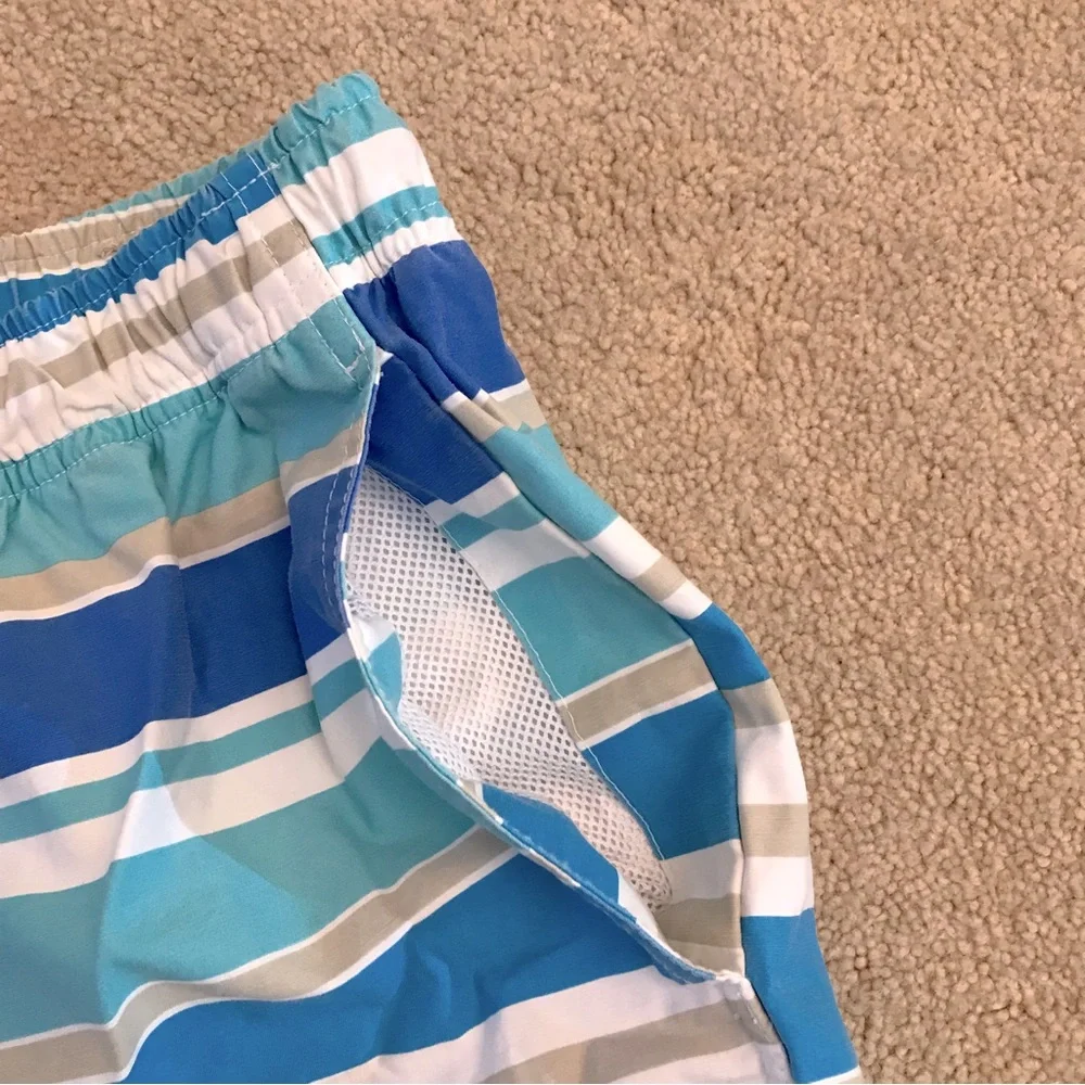 Red Camel Mens Swim Trunks Swimwear Size Large 34 36 Blue White Stripe Altered
